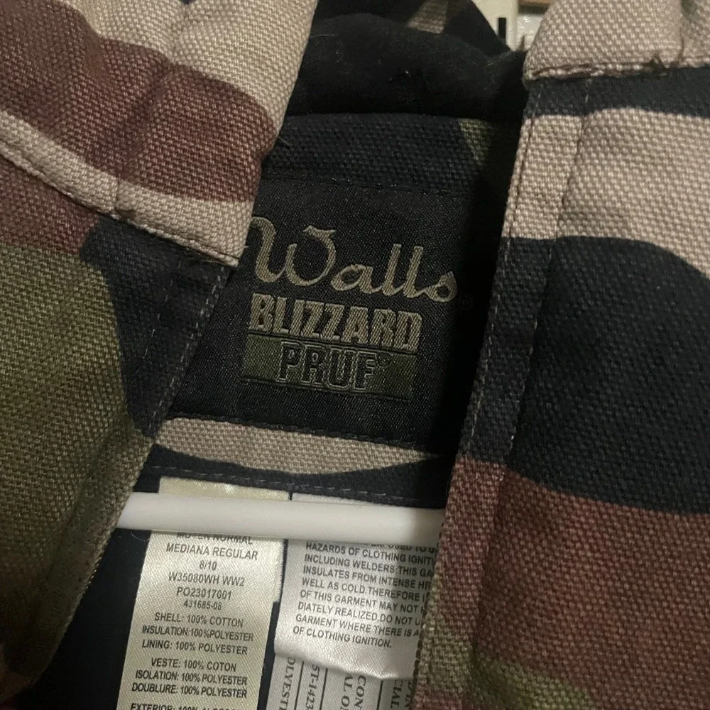 Walls Blizzard Pruf Kids Camo Hooded Bomber Jacket Insulated Work Coat Size 8/10